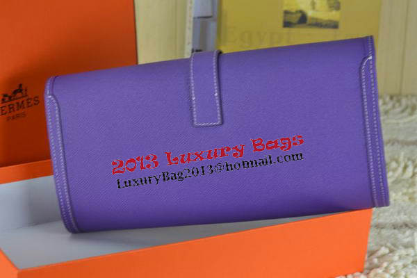 Hermes Jige Clutch Bag Calfskin Leather Purple