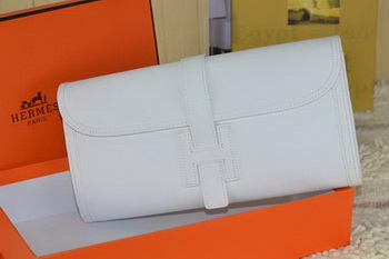 Hermes Jige Clutch Bag Calfskin Leather White
