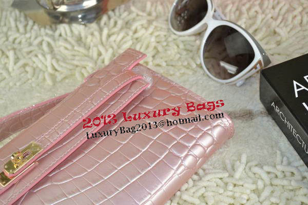 Hermes Kelly Clutch Bag Croco Leather K31 Light Pink