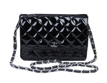 Chanel mini Flap Bag A33814 Black Patent Leather Silver