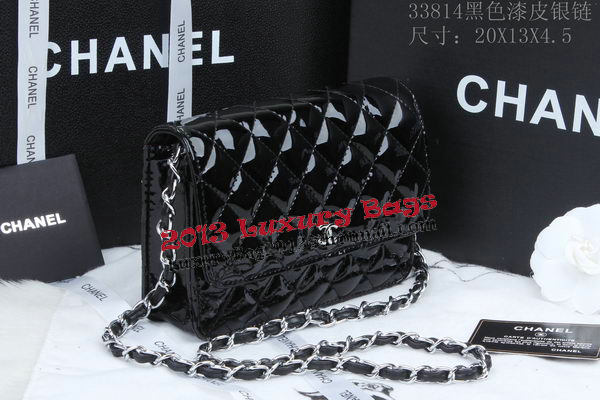 Chanel mini Flap Bag A33814 Black Patent Leather Silver
