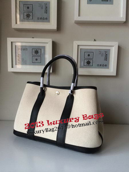 Hermes Garden Party 30CM Bag Canvas Leather H11S Black&White