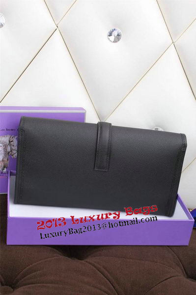 Hermes Jige Clutch Bag Calfskin Leather H258 Black