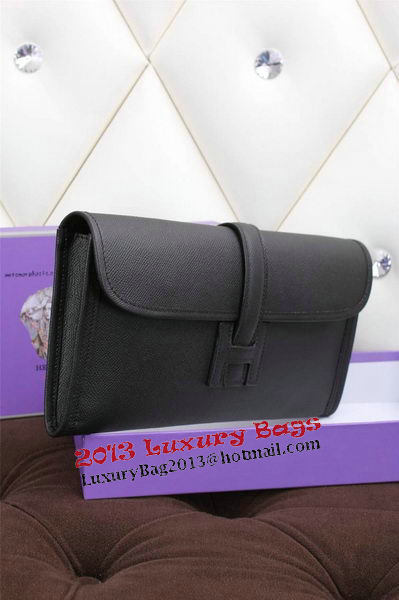 Hermes Jige Clutch Bag Calfskin Leather H258 Black