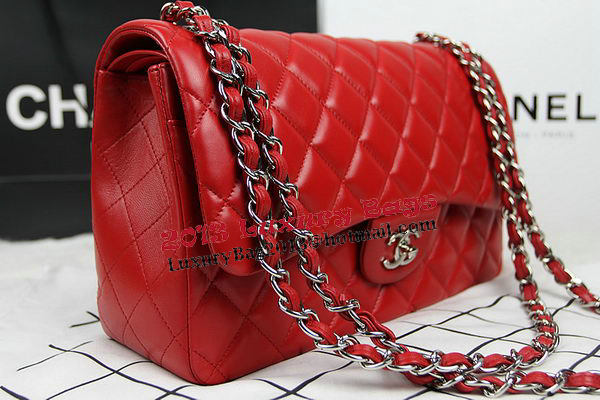 Chanel Classic Flap Bag Red Original Leather CF1113 Silver