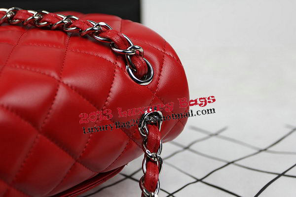 Chanel Classic Flap Bag Red Original Leather CF1113 Silver