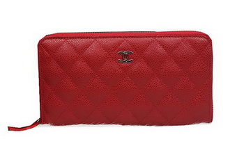 Chanel Matelasse Zip Around Wallet Cannage Pattern A50097 Red
