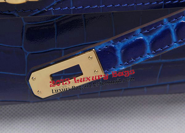Hermes Kelly Clutch Bag Croco Leather K1002 Blue