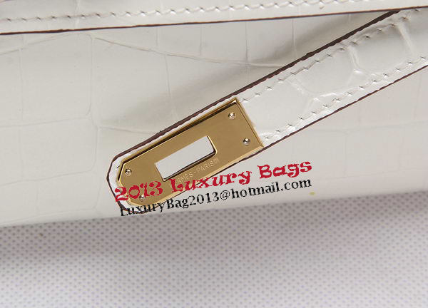 Hermes Kelly Clutch Bag Croco Leather K1002 White