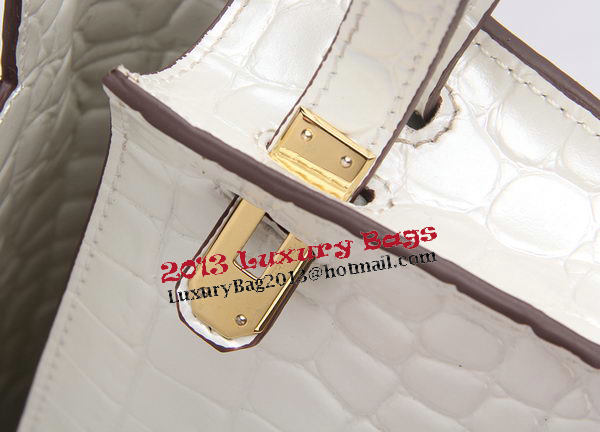 Hermes Kelly Clutch Bag Croco Leather K1002 White