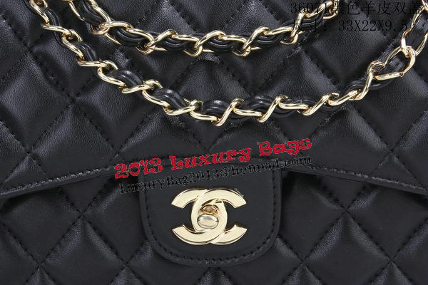 Chanel Classic Flap Bag Black Sheepskin Leather A36071 Gold