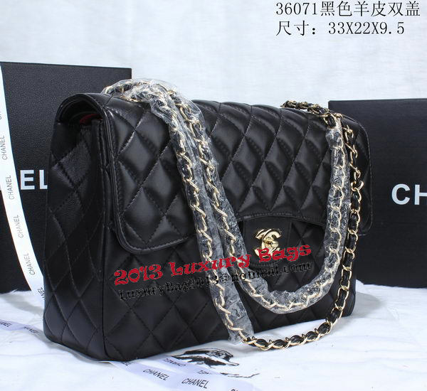 Chanel Classic Flap Bag Black Sheepskin Leather A36071 Gold