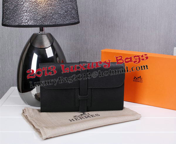 Hermes Jige Clutch Bag Calfskin Leather H8057 Black