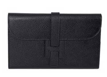 Hermes Jige Clutch Bag Calfskin Leather HQ864 Black