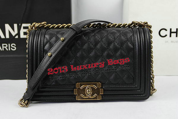 Boy Chanel Flap Shoulder Bags Black Original Cannage Pattern A67025 Gold