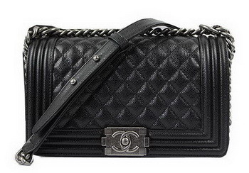 Boy Chanel Flap Shoulder Bags Black Original Cannage Pattern A67025 Silver