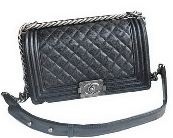 Chanel Boy Flap Shoulder Bags Black Cannage Pattern Leather A67086 Silver