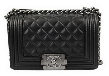 Chanel Boy Flap Shoulder Bags Black Original Lambskin Leather A67085 Silver