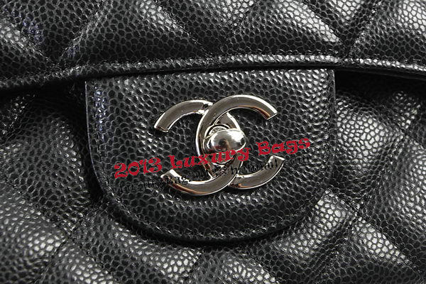 Chanel Classic Flap Bag Black Cannage Pattern CF1113 Silver