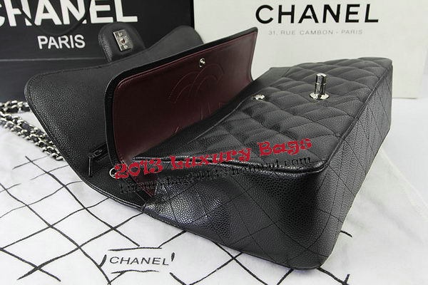 Chanel Classic Flap Bag Black Cannage Pattern CF1113 Silver