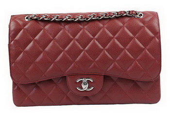 Chanel Classic Flap Bag Burgundy Cannage Pattern CF1113 Silver