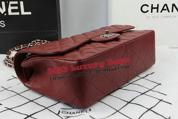 Chanel Classic Flap Bag Burgundy Cannage Pattern CF1113 Silver