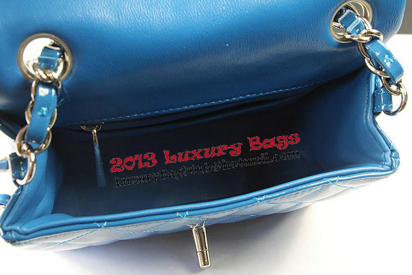 Chanel Classic MINI Flap Bag Blue Original Patent Leather CF1115 Silver