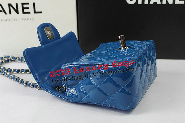 Chanel Classic MINI Flap Bag Blue Original Patent Leather CF1115 Silver