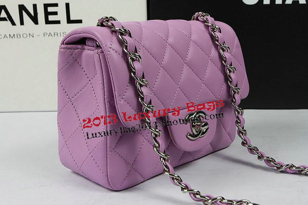 Chanel Classic MINI Flap Bag Purple Original Sheep Leather CF1115 Silver