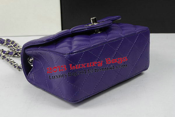 Chanel Classic MINI Flap Bag Violet Original Sheep Leather CF1115 Silver