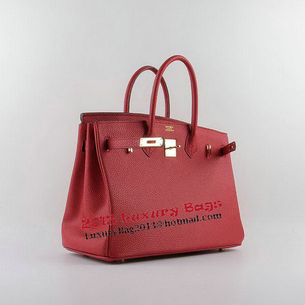Hermes Birkin 35CM Tote Bags Red Grainy Leather H-35 Gold