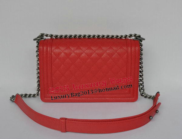 Chanel Boy Flap Shoulder Bags Red Cannage Pattern Leather A67086 Silver