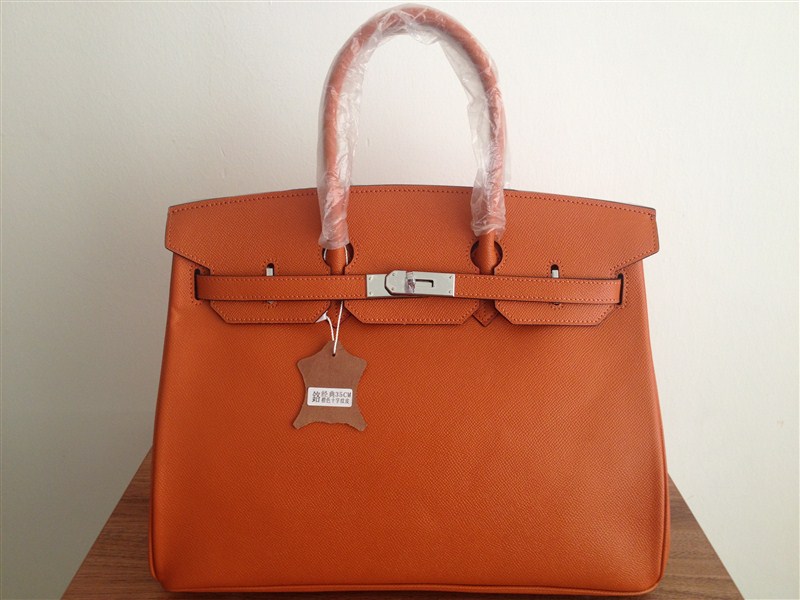 Hermes Birkin 35CM Tote Bag Orange Clemence Leather H6089 Silver