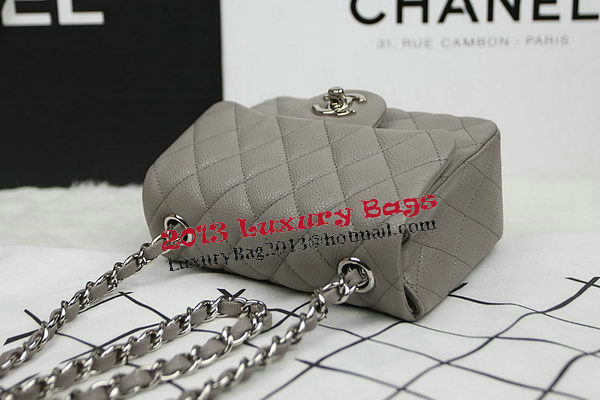 Chanel Classic MINI Flap Bag CF1115 Grey Cannage Pattern Silver