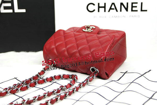 Chanel Classic MINI Flap Bag CF1115 Red Cannage Pattern Silver