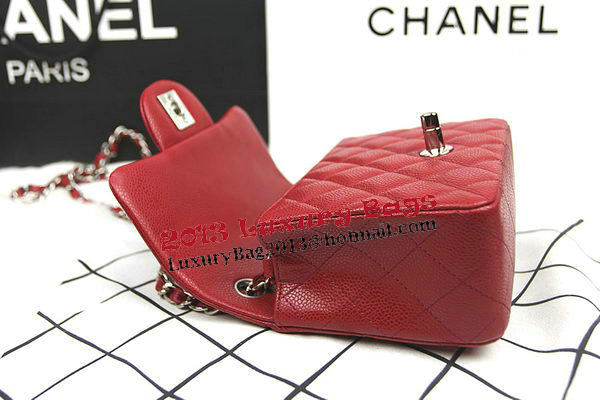 Chanel Classic MINI Flap Bag CF1115 Red Cannage Pattern Silver
