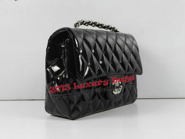 Chanel Classic MINI Flap Bag CF1119 Black Patent Leather Silver