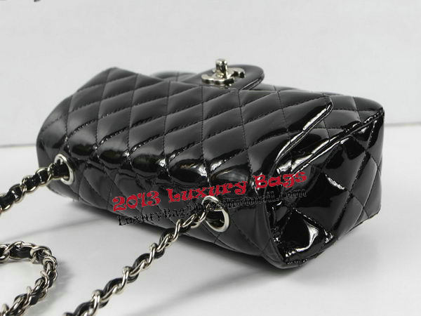 Chanel Classic MINI Flap Bag CF1119 Black Patent Leather Silver
