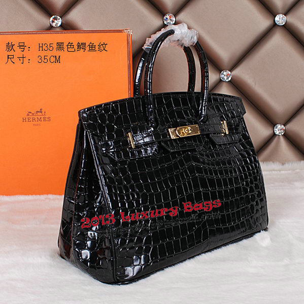Hermes Birkin 35CM Tote Bag Shiny Croco Leather H35C Black