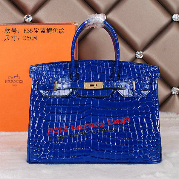 Hermes Birkin 35CM Tote Bag Shiny Croco Leather H35C Blue