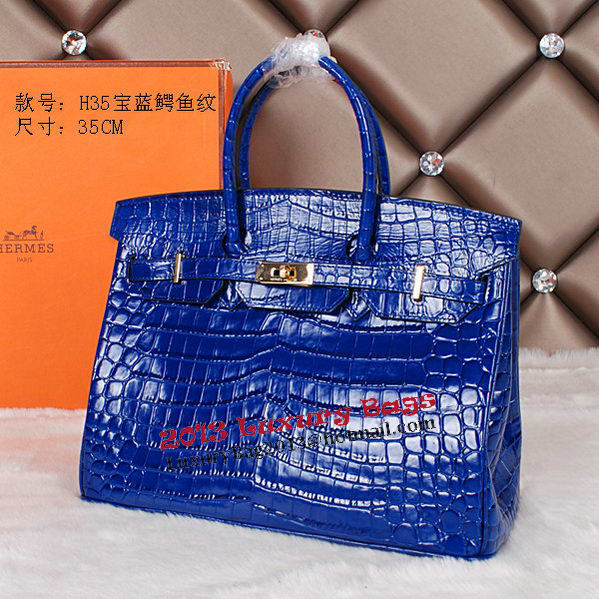 Hermes Birkin 35CM Tote Bag Shiny Croco Leather H35C Blue