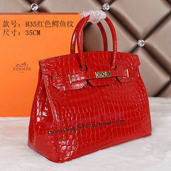 Hermes Birkin 35CM Tote Bag Shiny Croco Leather H35C Red