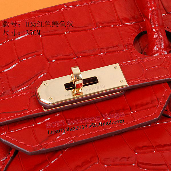 Hermes Birkin 35CM Tote Bag Shiny Croco Leather H35C Red