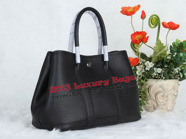 Hermes Garden Party 30cm Tote Bag Grainy Leather Black