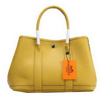 Hermes Garden Party 30cm Tote Bag Grainy Leather Yellow