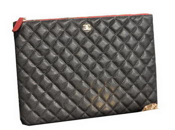 Chanel Clutch Bag Black Cannage Pattern Leather A82044 Gold