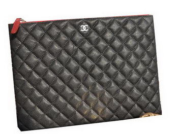 Chanel Clutch Bag Black Cannage Pattern Leather A82044 Silver