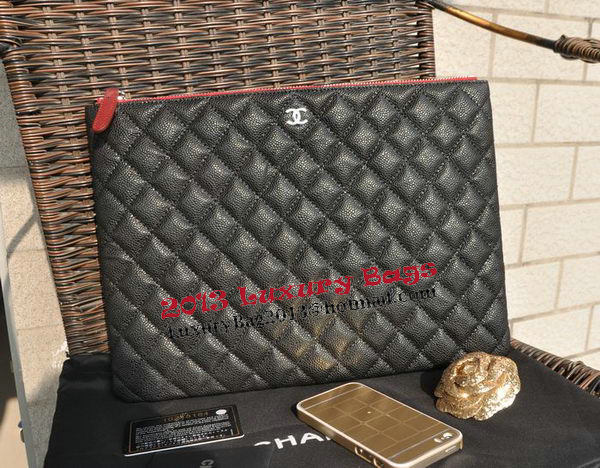 Chanel Clutch Bag Black Cannage Pattern Leather A82044 Silver