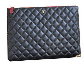 Chanel Clutch Bag Black Sheepskin Leather A82044 Gold