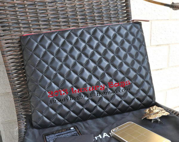 Chanel Clutch Bag Black Sheepskin Leather A82044 Silver